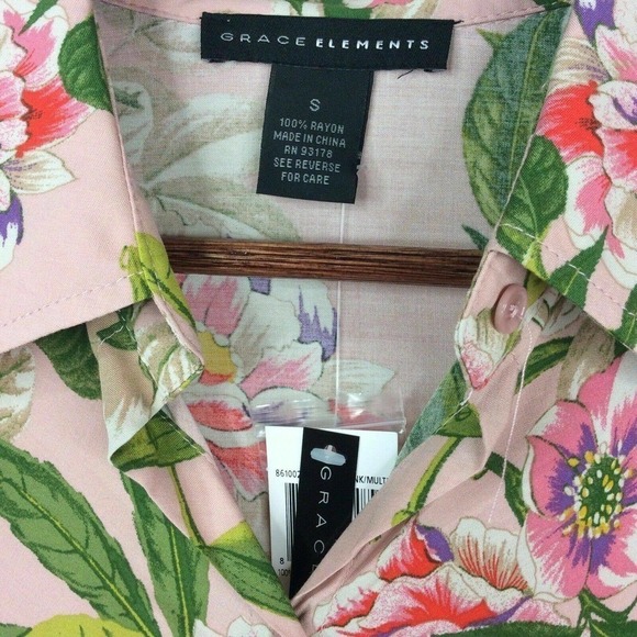 NEW Grace Elements Floral Button Down Shirt Blouse - Picture 5 of 6